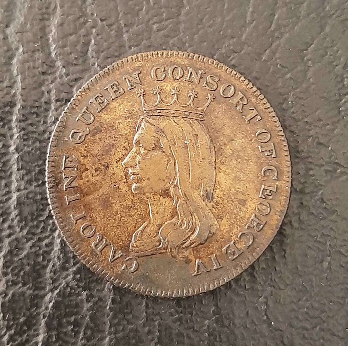 RARE: 1821 Caroline Queen Consort (George IV) Brass Funerary Medallion (VF+).