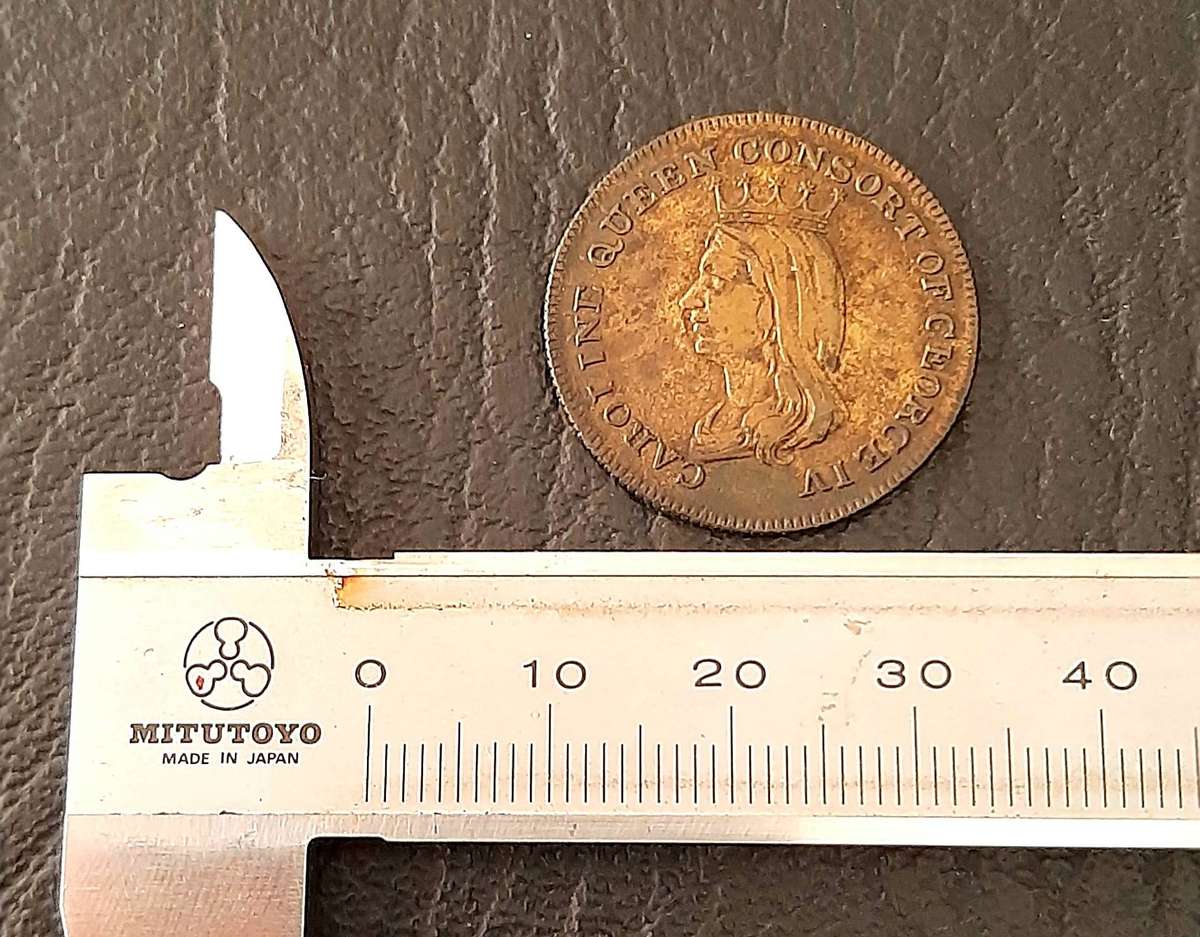 RARE: 1821 Caroline Queen Consort (George IV) Brass Funerary Medallion (VF+).