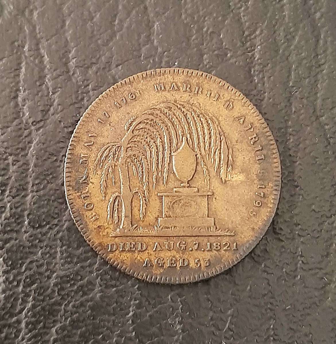 RARE: 1821 Caroline Queen Consort (George IV) Brass Funerary Medallion (VF+).