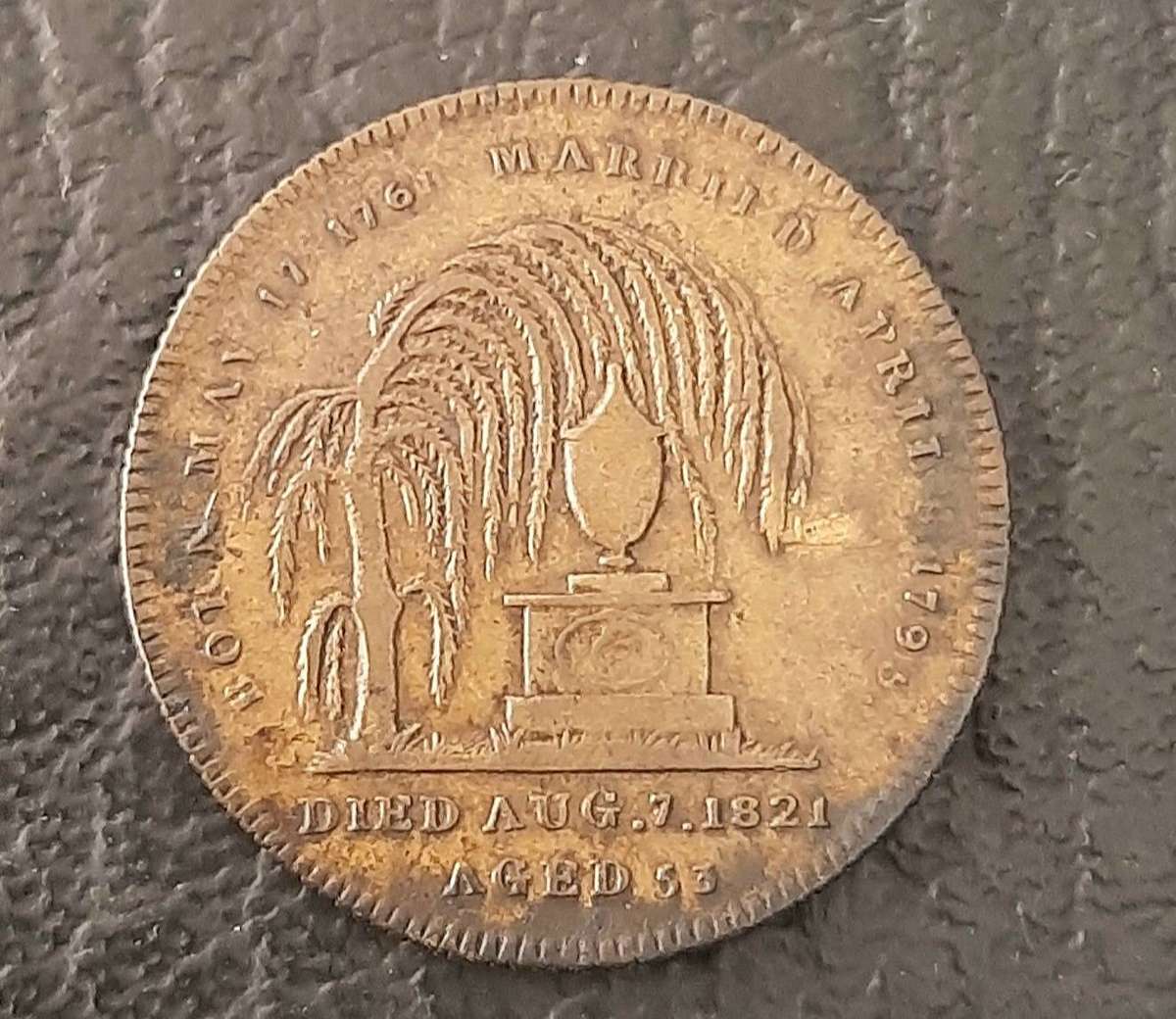 RARE: 1821 Caroline Queen Consort (George IV) Brass Funerary Medallion (VF+).