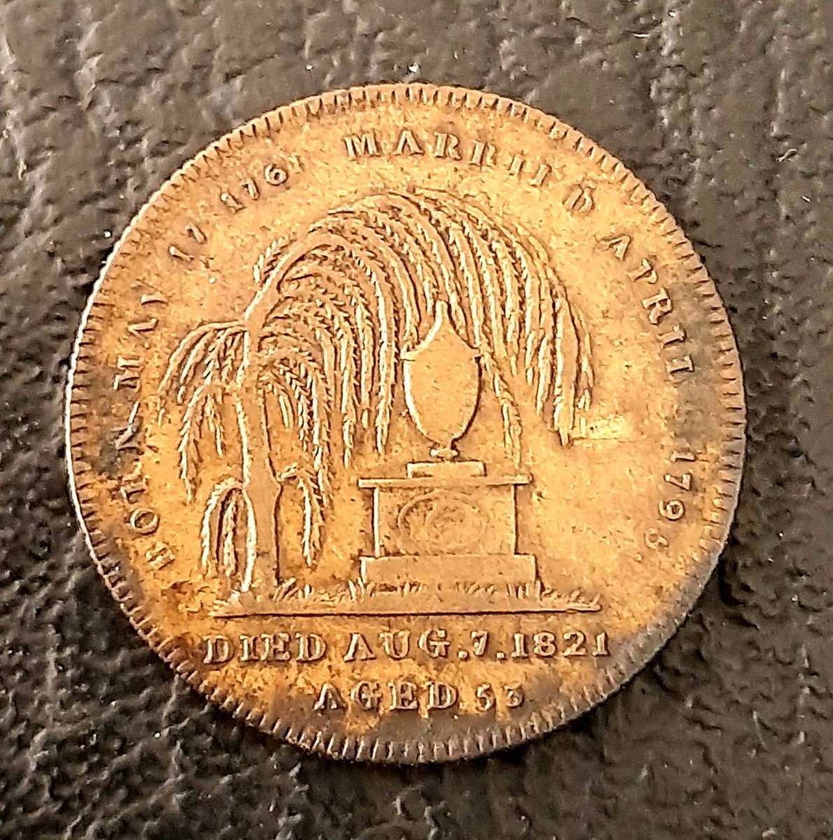 RARE: 1821 Caroline Queen Consort (George IV) Brass Funerary Medallion (VF+).