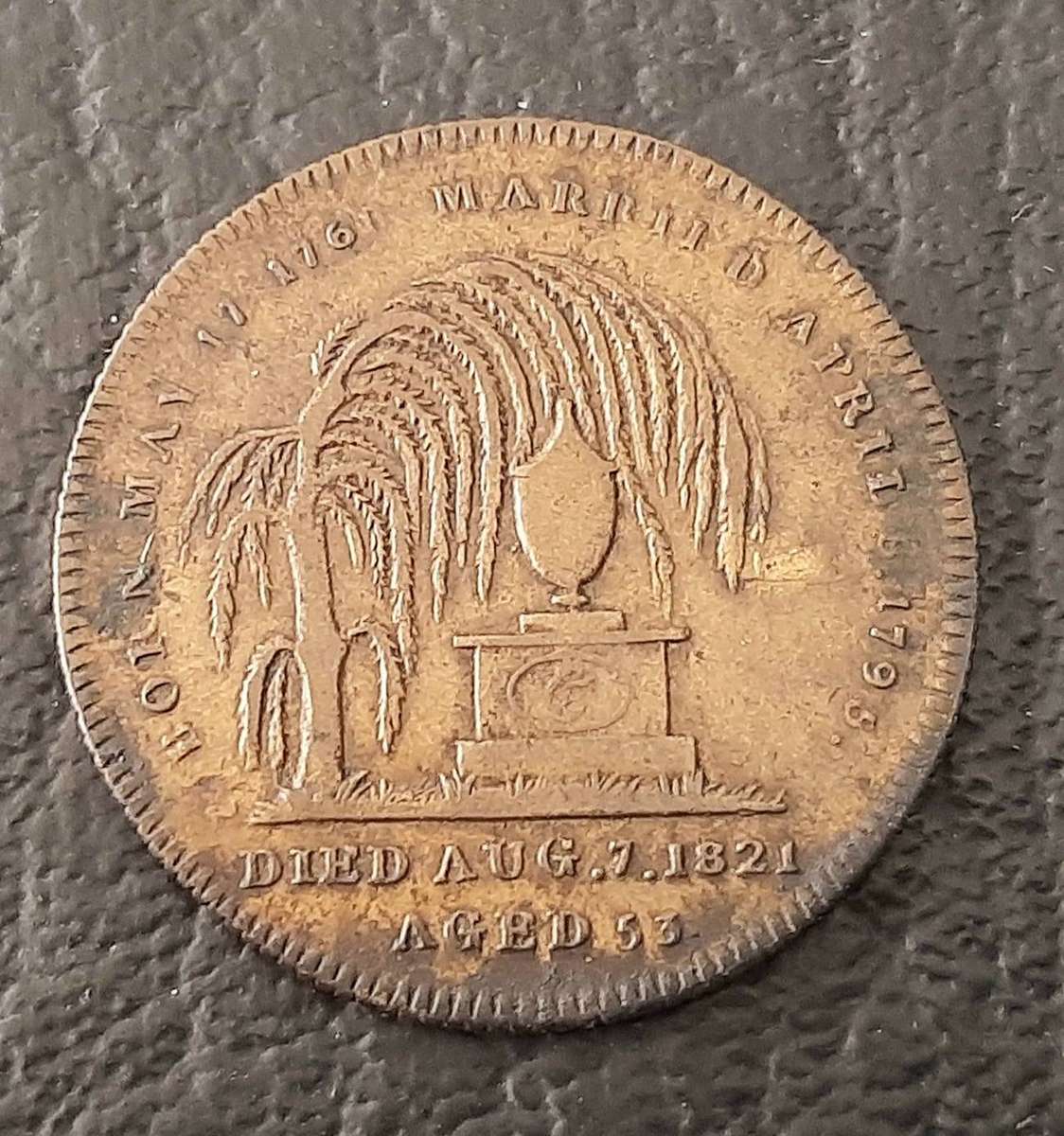 RARE: 1821 Caroline Queen Consort (George IV) Brass Funerary Medallion (VF+).