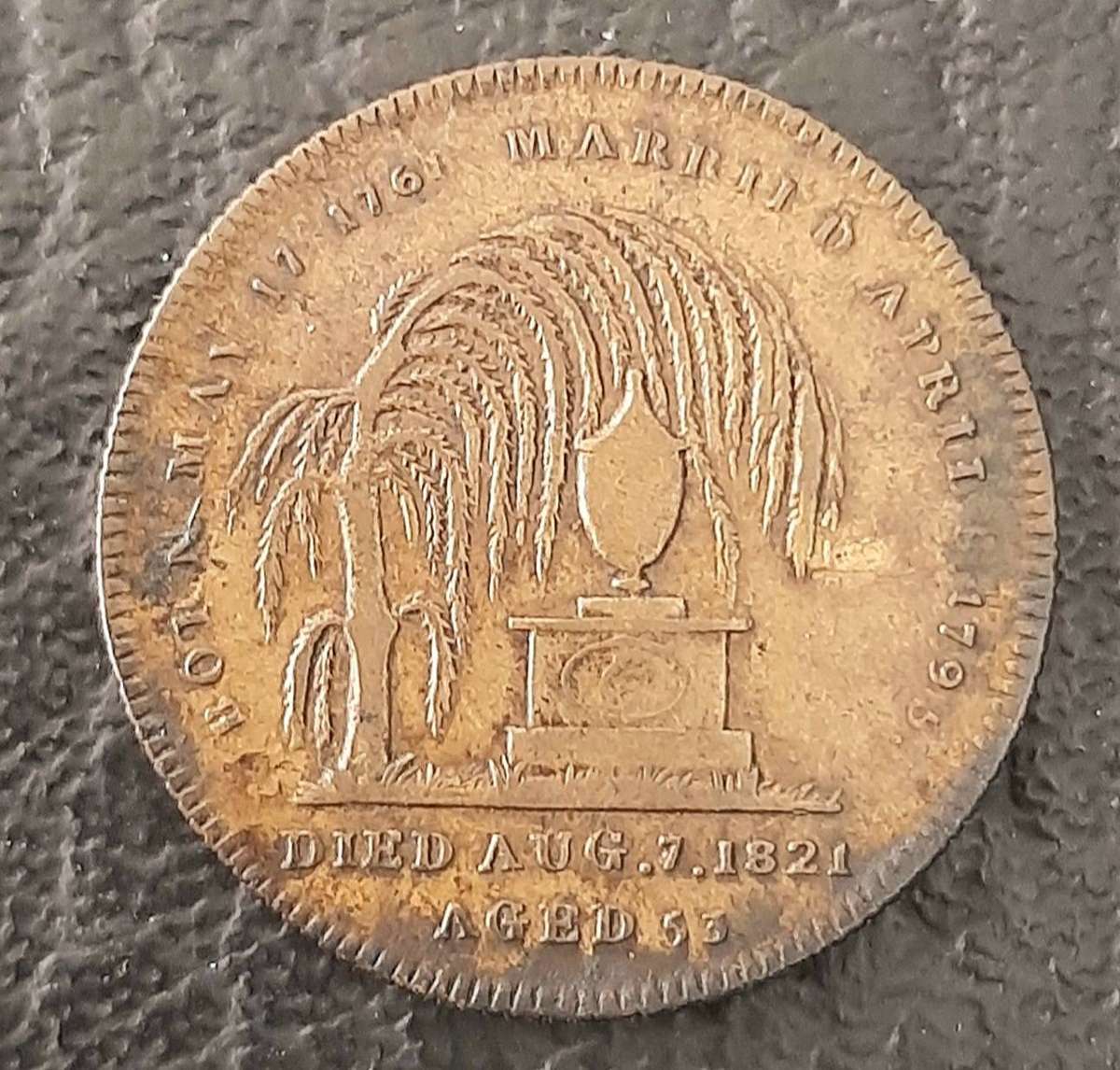 RARE: 1821 Caroline Queen Consort (George IV) Brass Funerary Medallion (VF+).