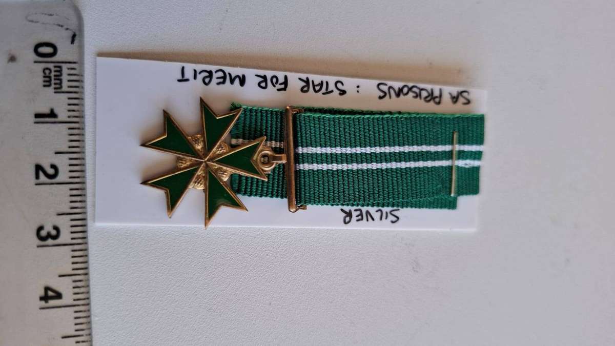 South Africa Prisons Starfor Merit Miniture Medal -Cleary marked Silver-Great Condition