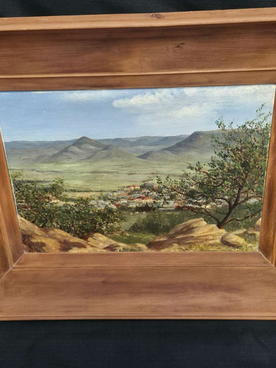 Beautiful Large Oil On Board - Landscape -Artist Steyn in Wooden Frame 50 cm x 40 cm