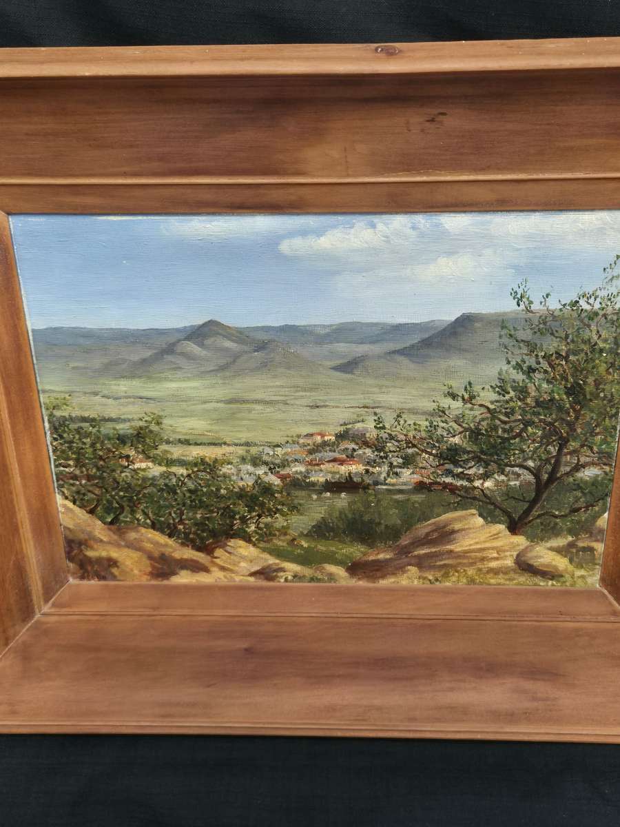 Beautiful Large Oil On Board - Landscape -Artist Steyn in Wooden Frame 50 cm x 40 cm