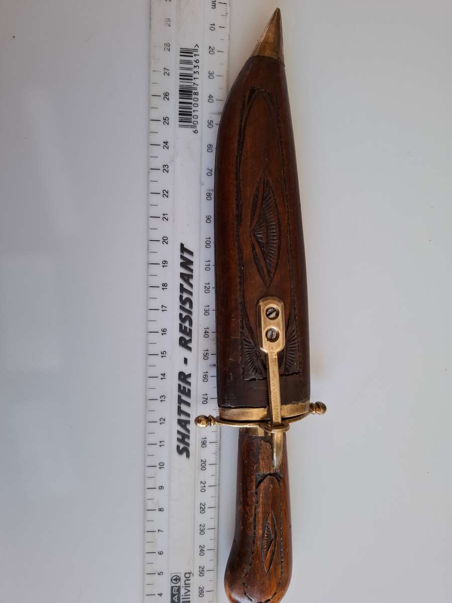 Stunning Vintage Dagger with Wooden Handle and Sheath and Brass Detail made in India