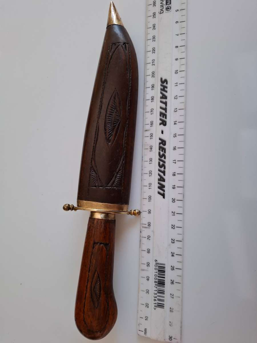 Stunning Vintage Dagger with Wooden Handle and Sheath and Brass Detail made in India