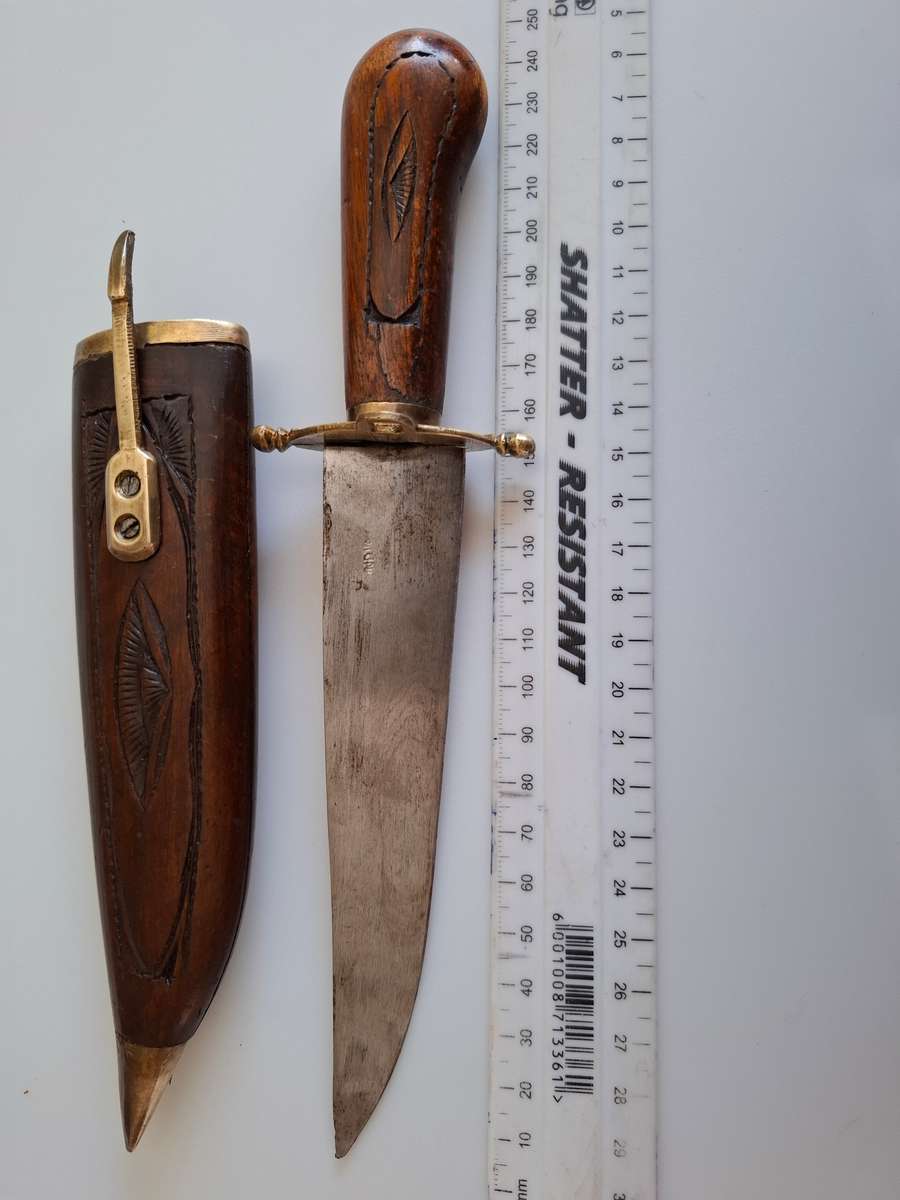 Stunning Vintage Dagger with Wooden Handle and Sheath and Brass Detail made in India