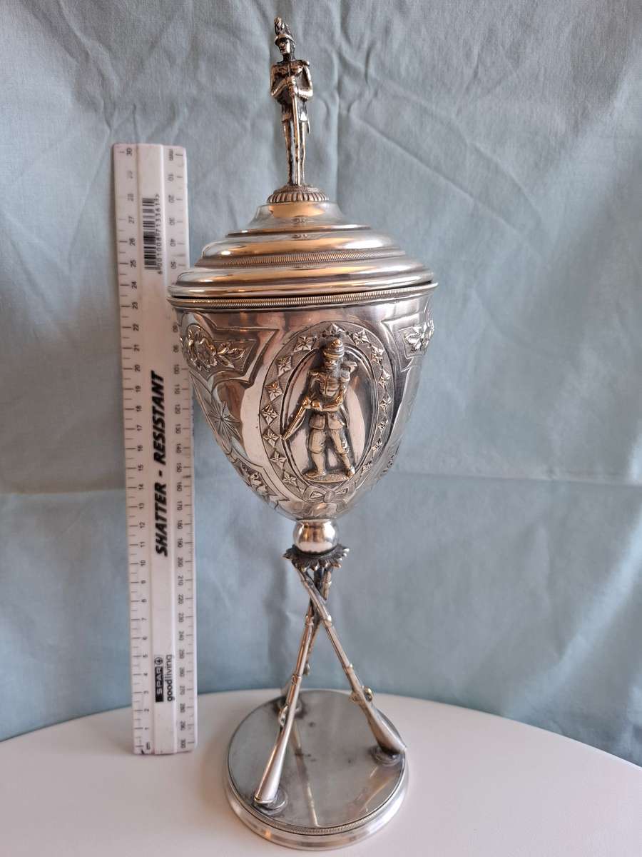 Very Rare Silver Plated Lidded Shooting Trophy  1900"s in Excellent Condition H 35 cm
