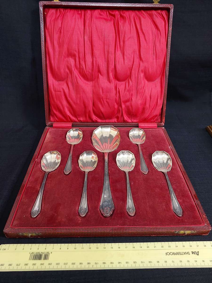 Stunning Antique 7 Piece EPNS Silver Plated Fruit Spoons & Serving Spoons - Good Condition