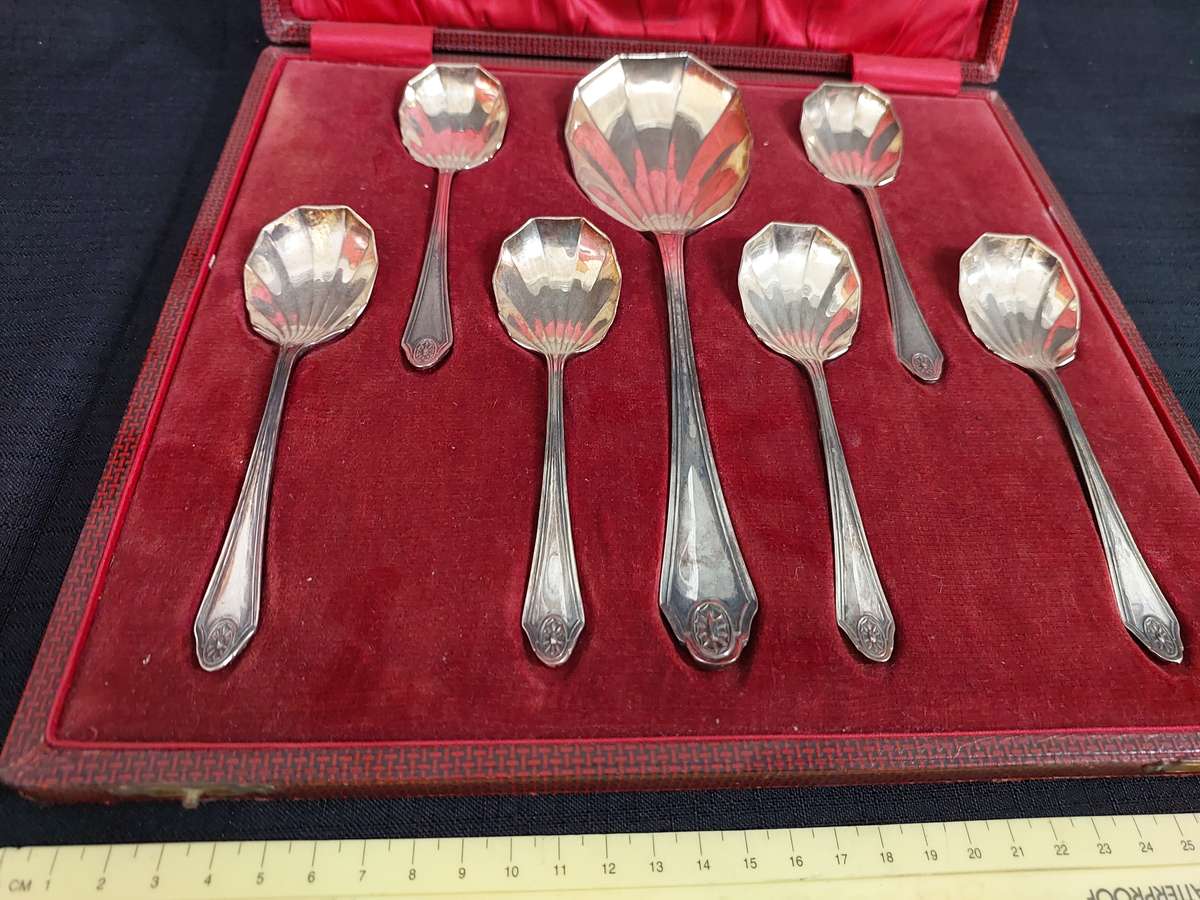 Stunning Antique 7 Piece EPNS Silver Plated Fruit Spoons & Serving Spoons - Good Condition