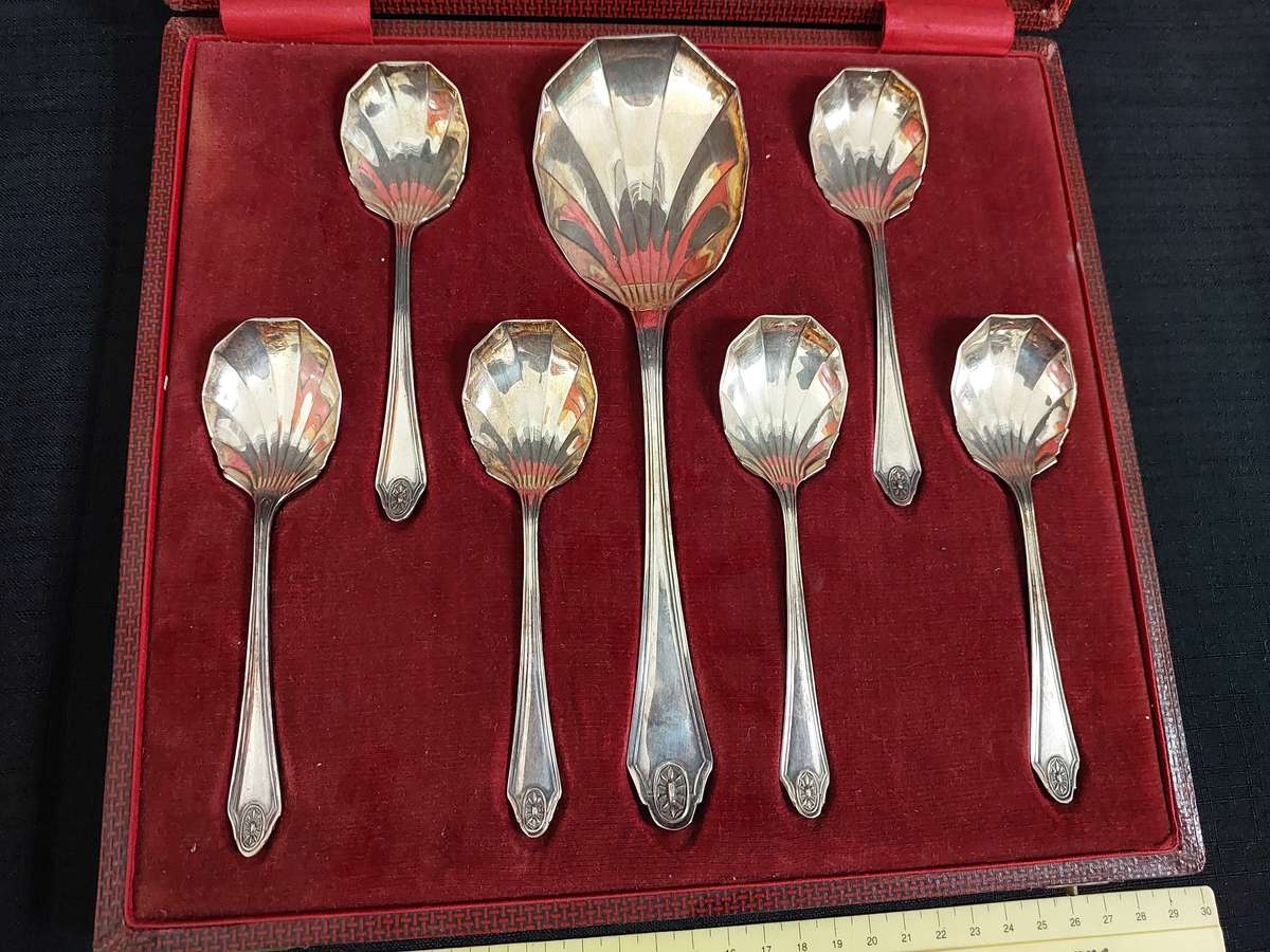 Stunning Antique 7 Piece EPNS Silver Plated Fruit Spoons & Serving Spoons - Good Condition