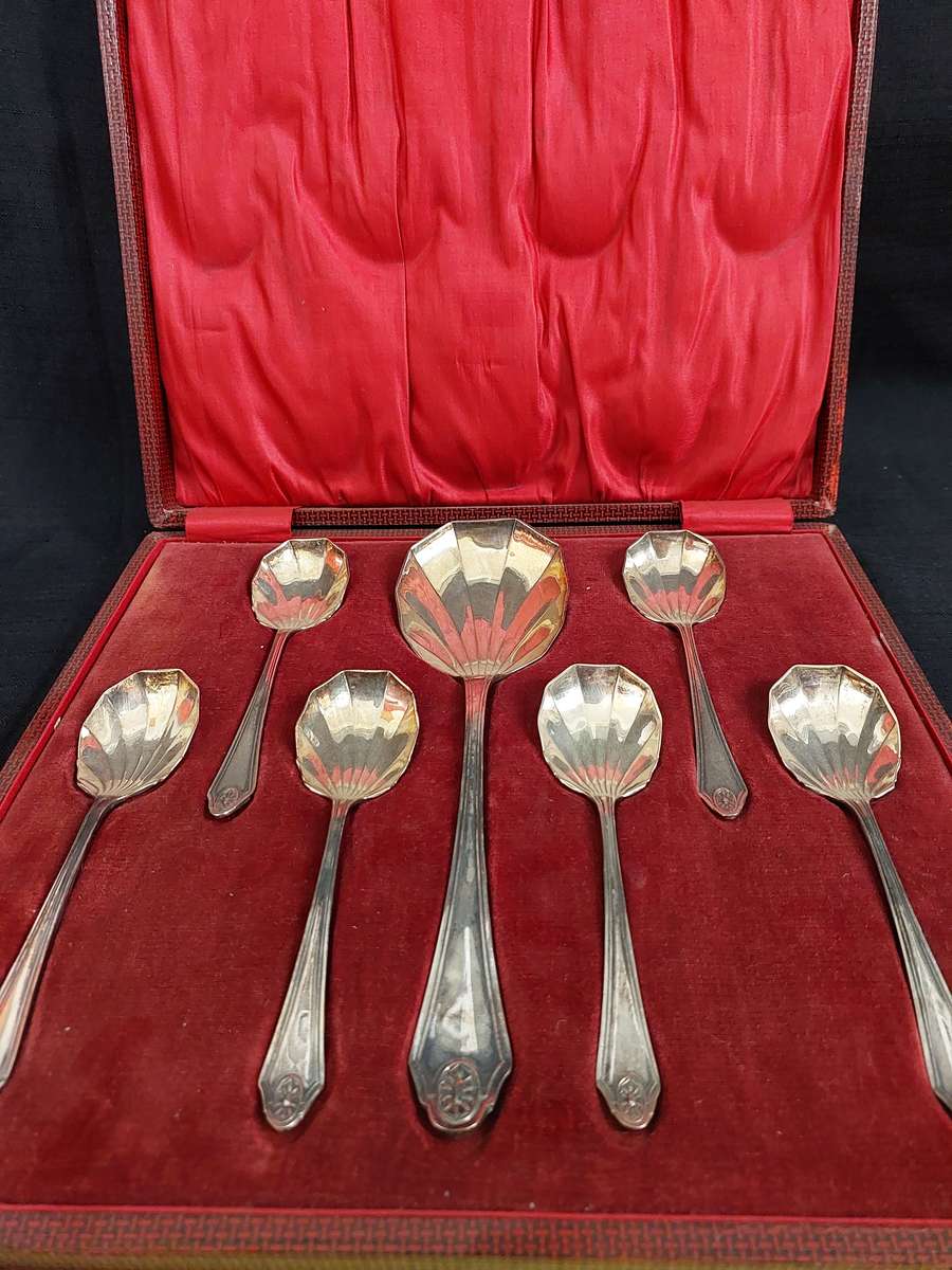 Stunning Antique 7 Piece EPNS Silver Plated Fruit Spoons & Serving Spoons - Good Condition