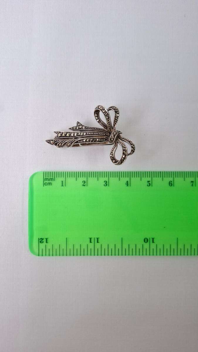 Beautiful Vintage 925 Sterling Silver & Marcasite Bow Shaped Hairpin (7.9g) - Good Condition
