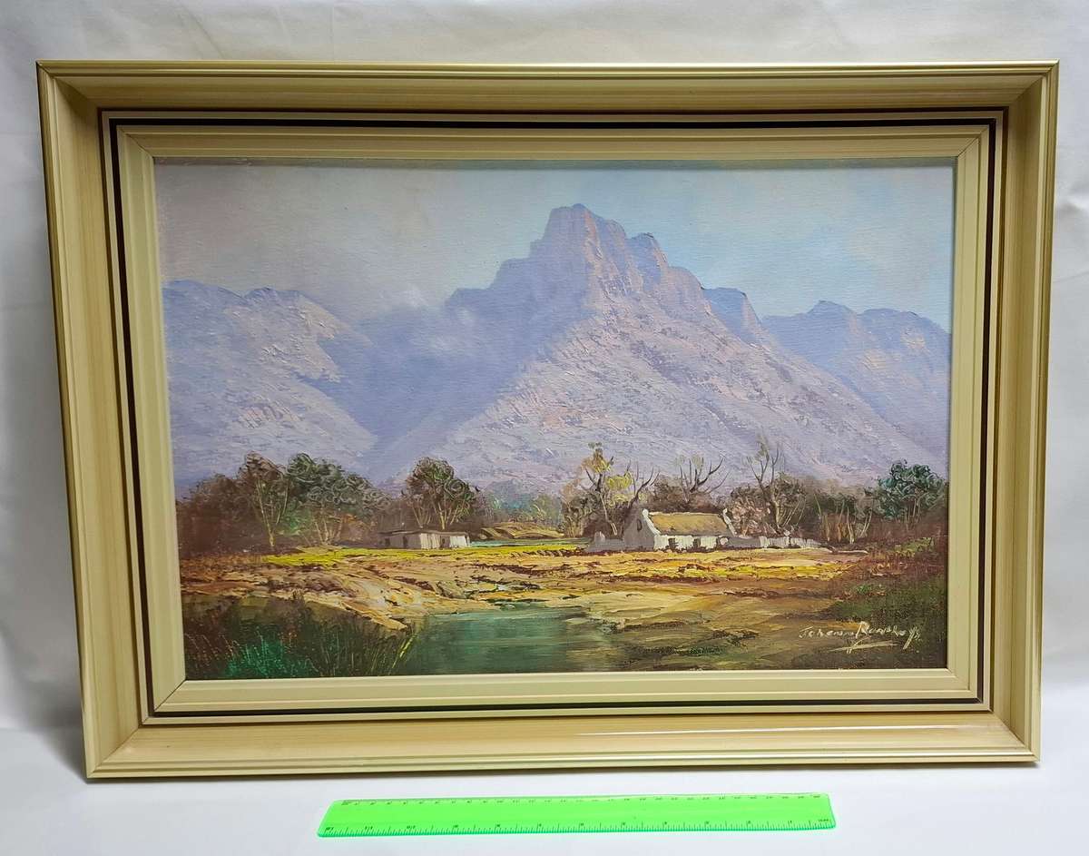 Stunning SA Artist Johan Bonthuys - Oil on Board - Cape Farm Scene - Signed - Frame Size 63 x 45