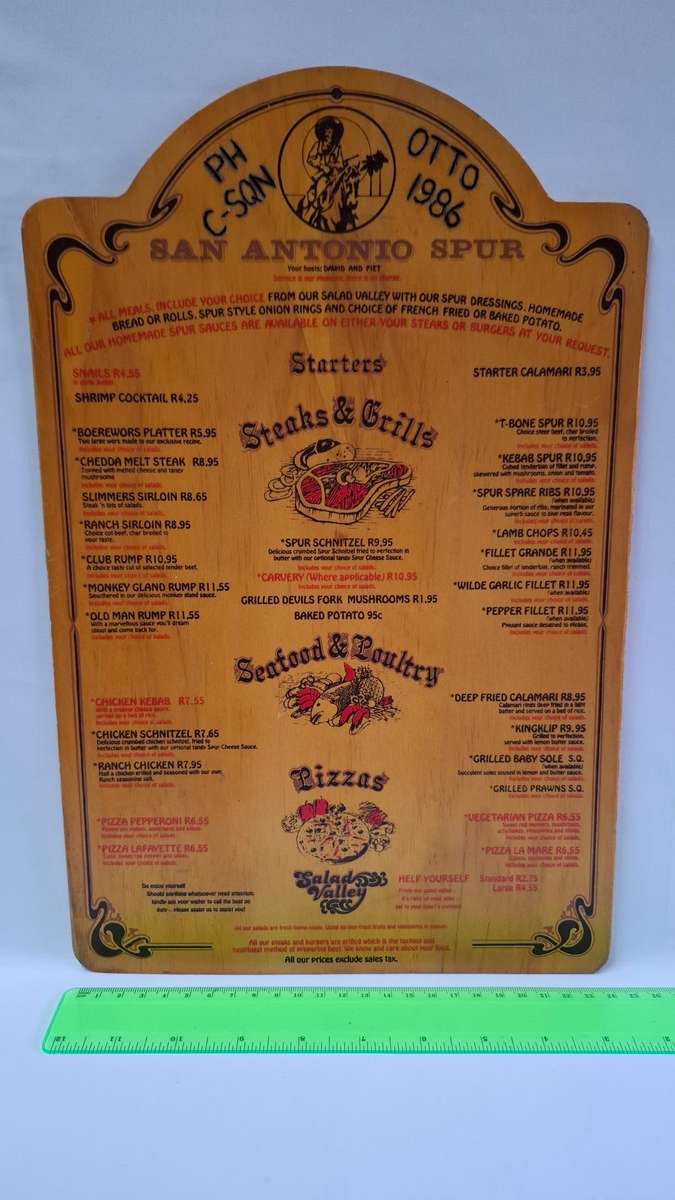 Vintage Menu from a San Antonio Spur Restaurant,  From 1980's - Good Condition