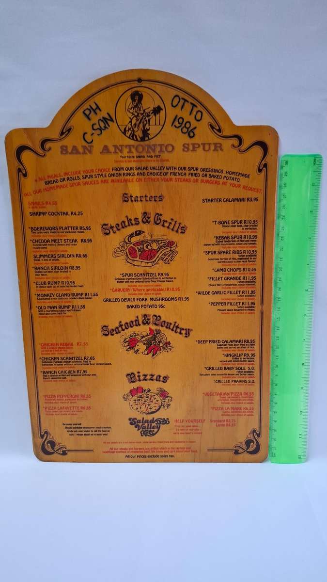 Vintage Menu from a San Antonio Spur Restaurant,  From 1980's - Good Condition