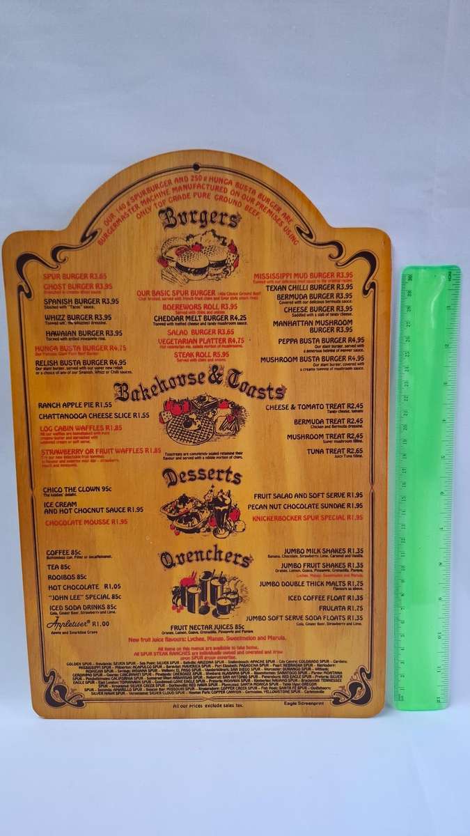 Vintage Menu from a San Antonio Spur Restaurant,  From 1980's - Good Condition