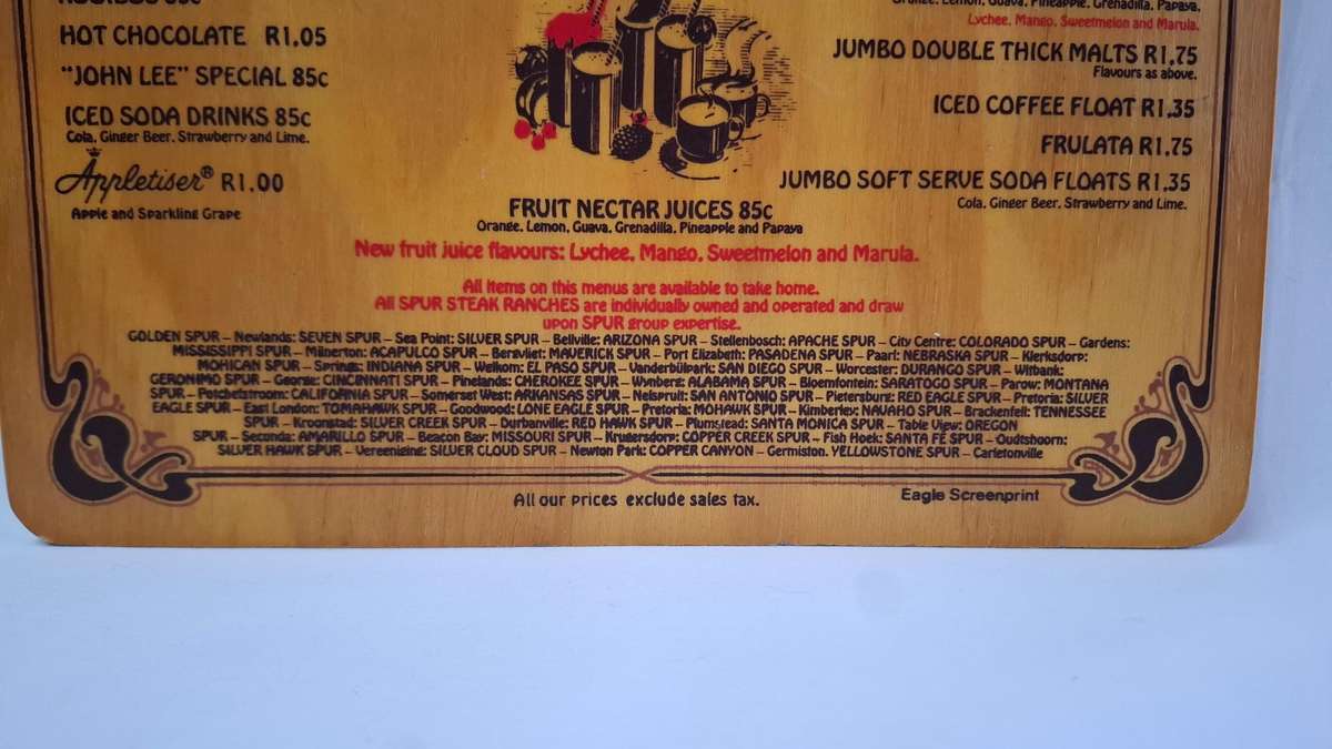 Vintage Menu from a San Antonio Spur Restaurant,  From 1980's - Good Condition