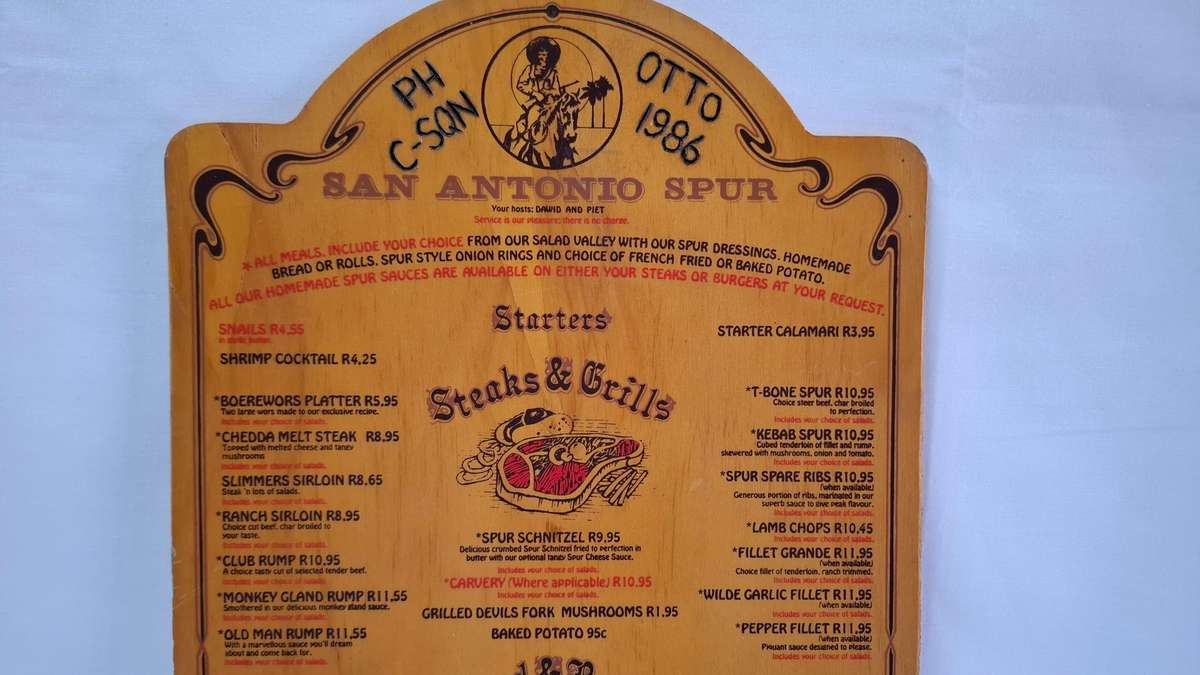 Vintage Menu from a San Antonio Spur Restaurant,  From 1980's - Good Condition