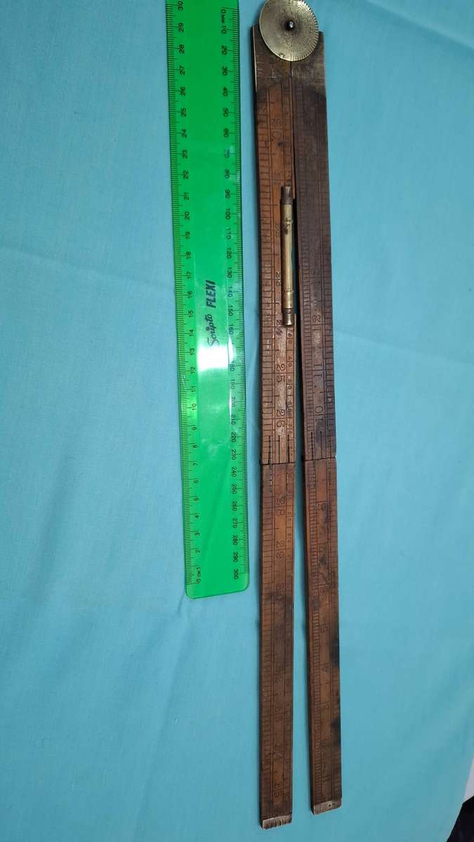 Antique J Rabone & Sons No 1190 Folding Ruler with Brass fittings and Brass Sprirt Level
