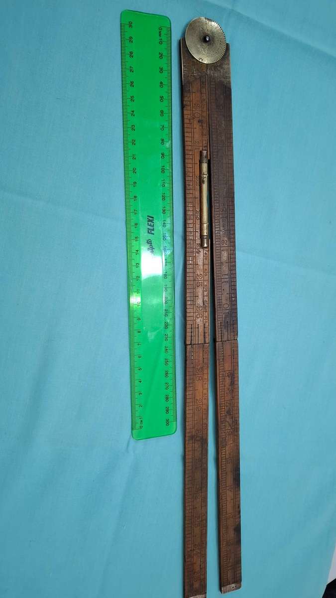 Antique J Rabone & Sons No 1190 Folding Ruler with Brass fittings and Brass Sprirt Level
