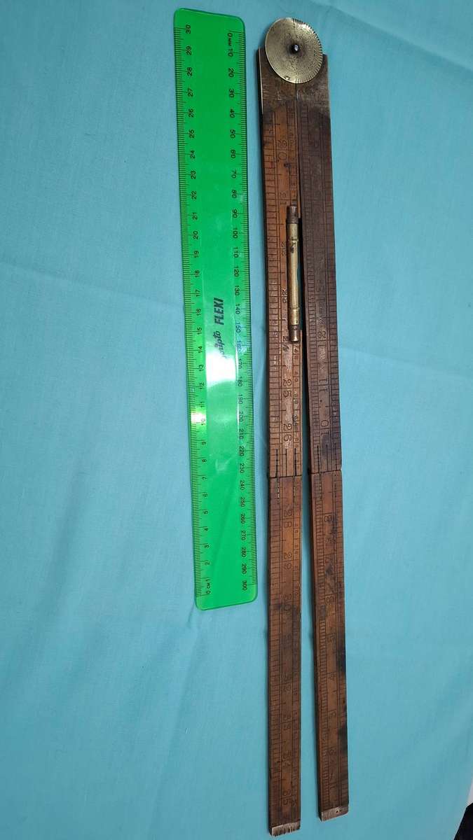 Antique J Rabone & Sons No 1190 Folding Ruler with Brass fittings and Brass Sprirt Level