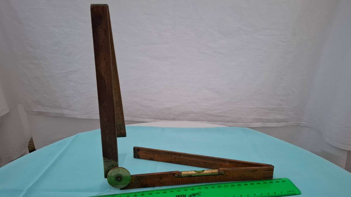 Antique J Rabone & Sons No 1190 Folding Ruler with Brass fittings and Brass Sprirt Level