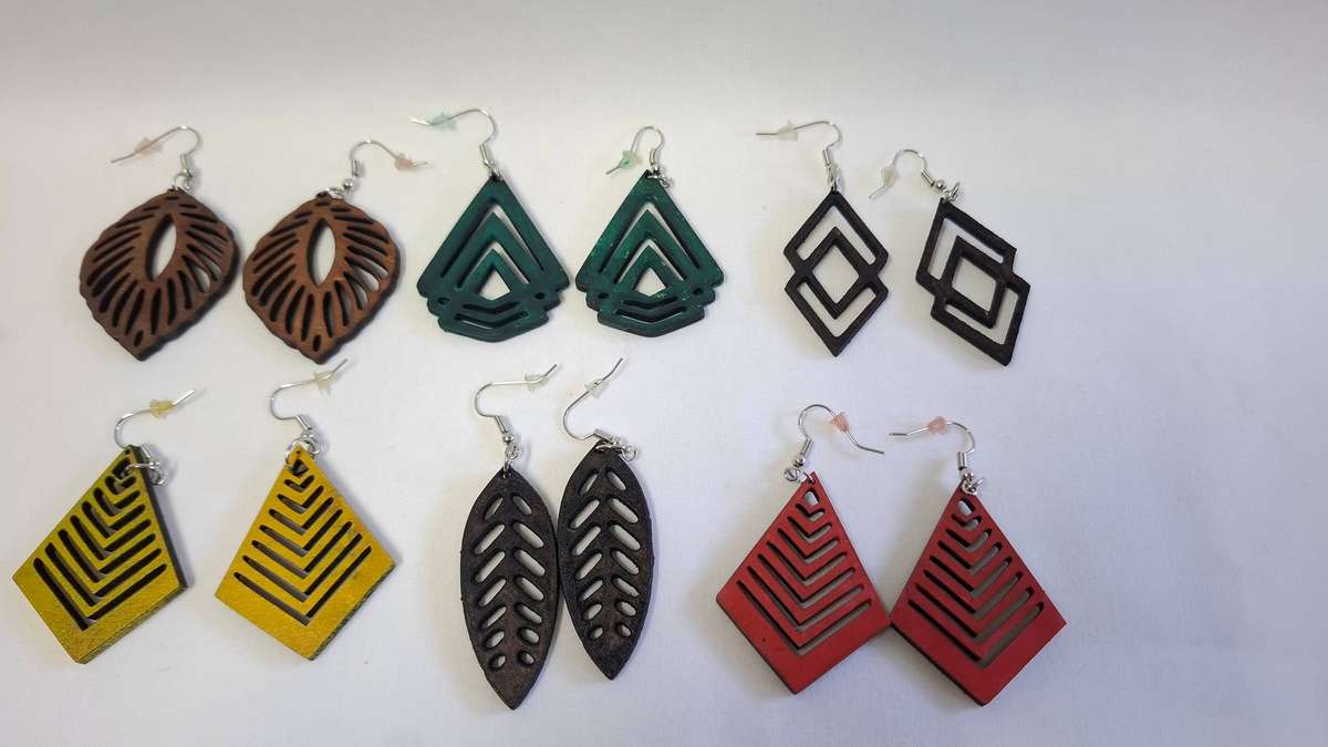 Lot 13A- A Beautiful Collection of Six Wooden Earrings