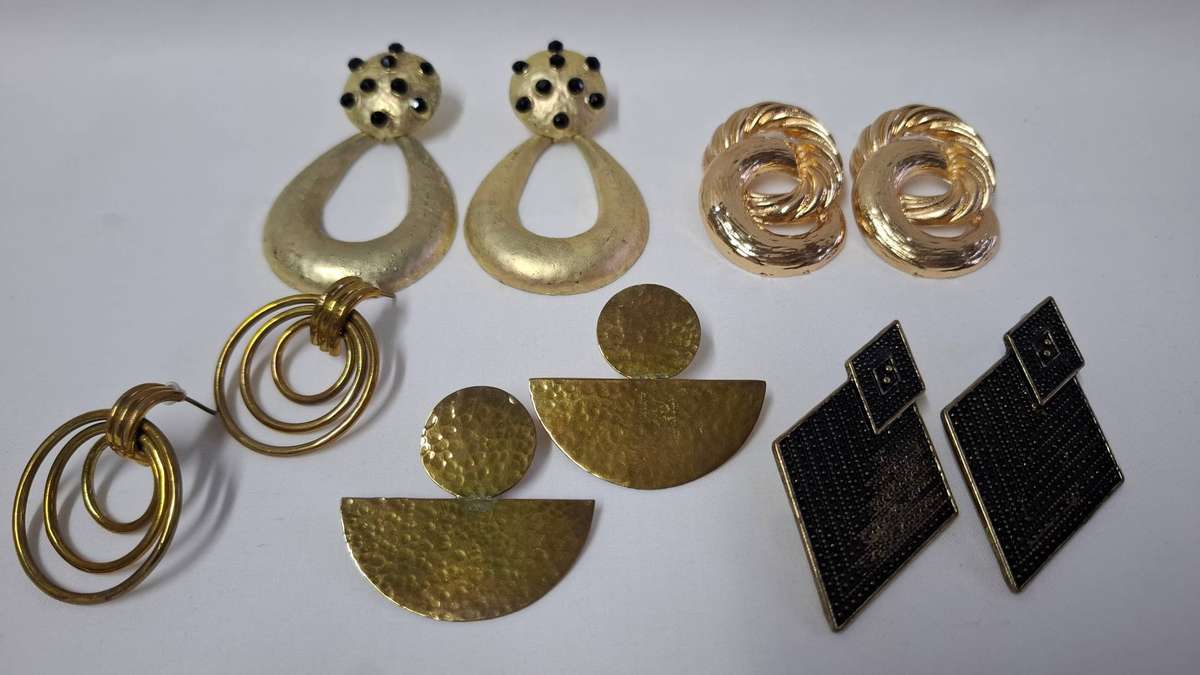 Lot 23A - A Unique Collection of Five Heavy Gold Plated Earrings