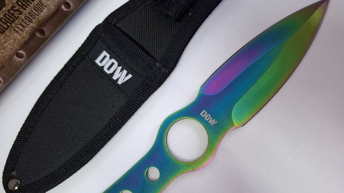 DOW Rainbow Throwing Knife with Sheath - K2266 - Excellent Condition - Bidding Per Knife