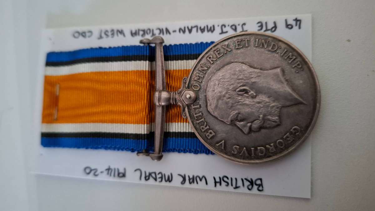 Silver WW 1 British War Medal 1914-20 Awarded to PTE J.D.J Malan-Victoria West CDO in Good Condition