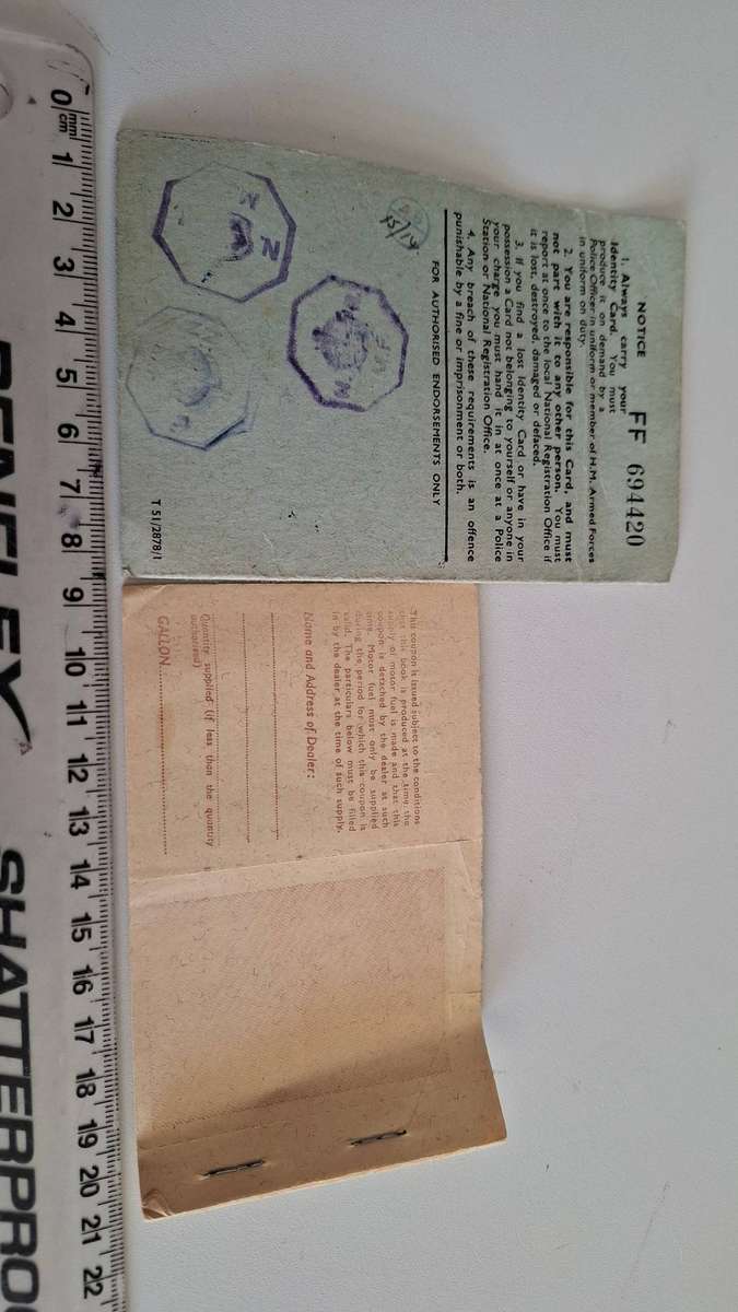 Vintage National Registation Identity Card & Motor Fuel Ration Book in good condition