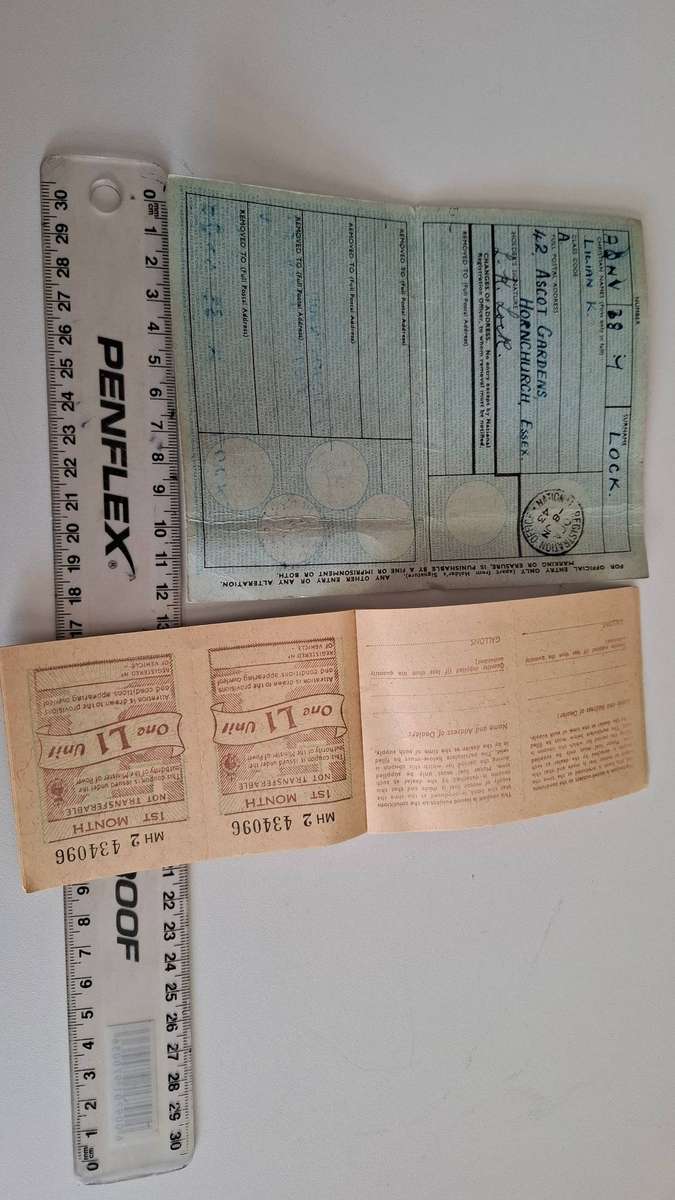 Vintage National Registation Identity Card & Motor Fuel Ration Book in good condition