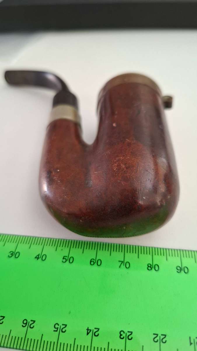 Boere War Period Fruitwood Smoking Pipe with Brass Plate Cover in Good Condition