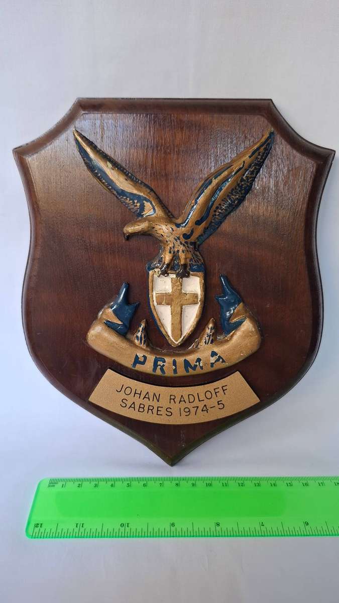 South African Air Force Plaque Presented to Johan Radloff For His Service with Sabres 1974 - 1975