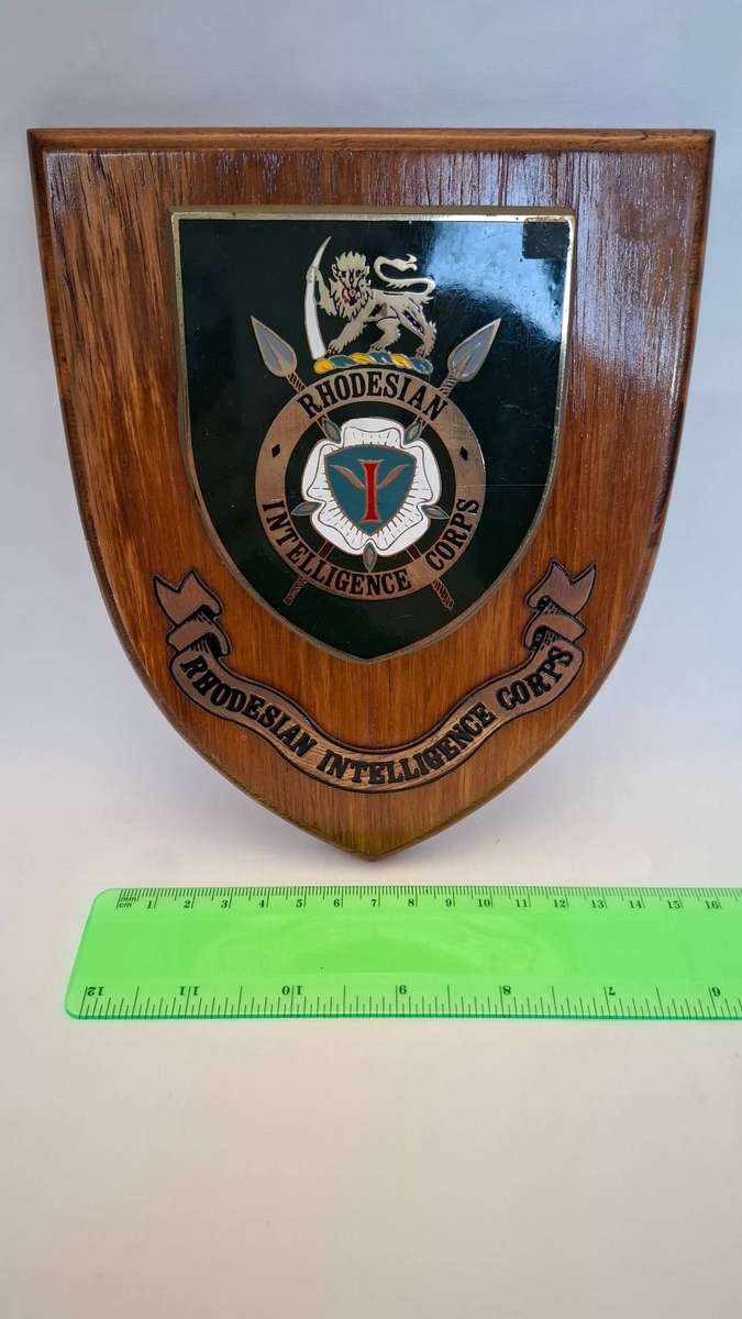 SADF Rhodesian Intelligence Corps Large Metal on Wood Plaque - In Good Condition