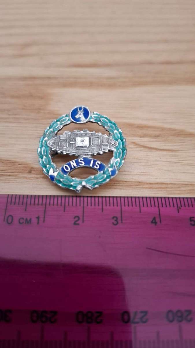 WW2 SADF Sterling Silver and Enamel Tank Corps Brooch in Good Condition 4.7 Grams