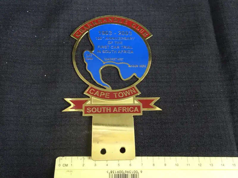 Crankhandle Club Cape Town South Africa 1903 - 2003 Car Badge (H - 15cm / B - 9cm)