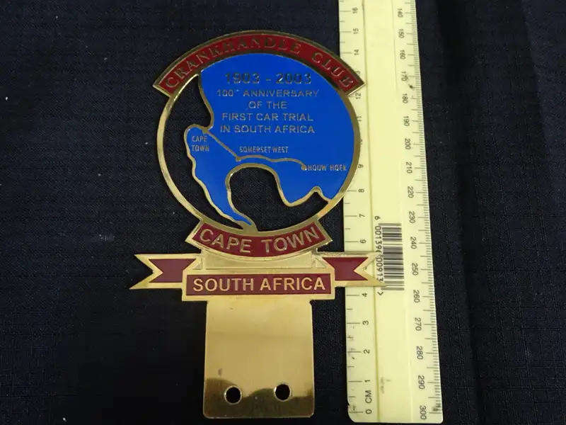 Crankhandle Club Cape Town South Africa 1903 - 2003 Car Badge (H - 15cm / B - 9cm)