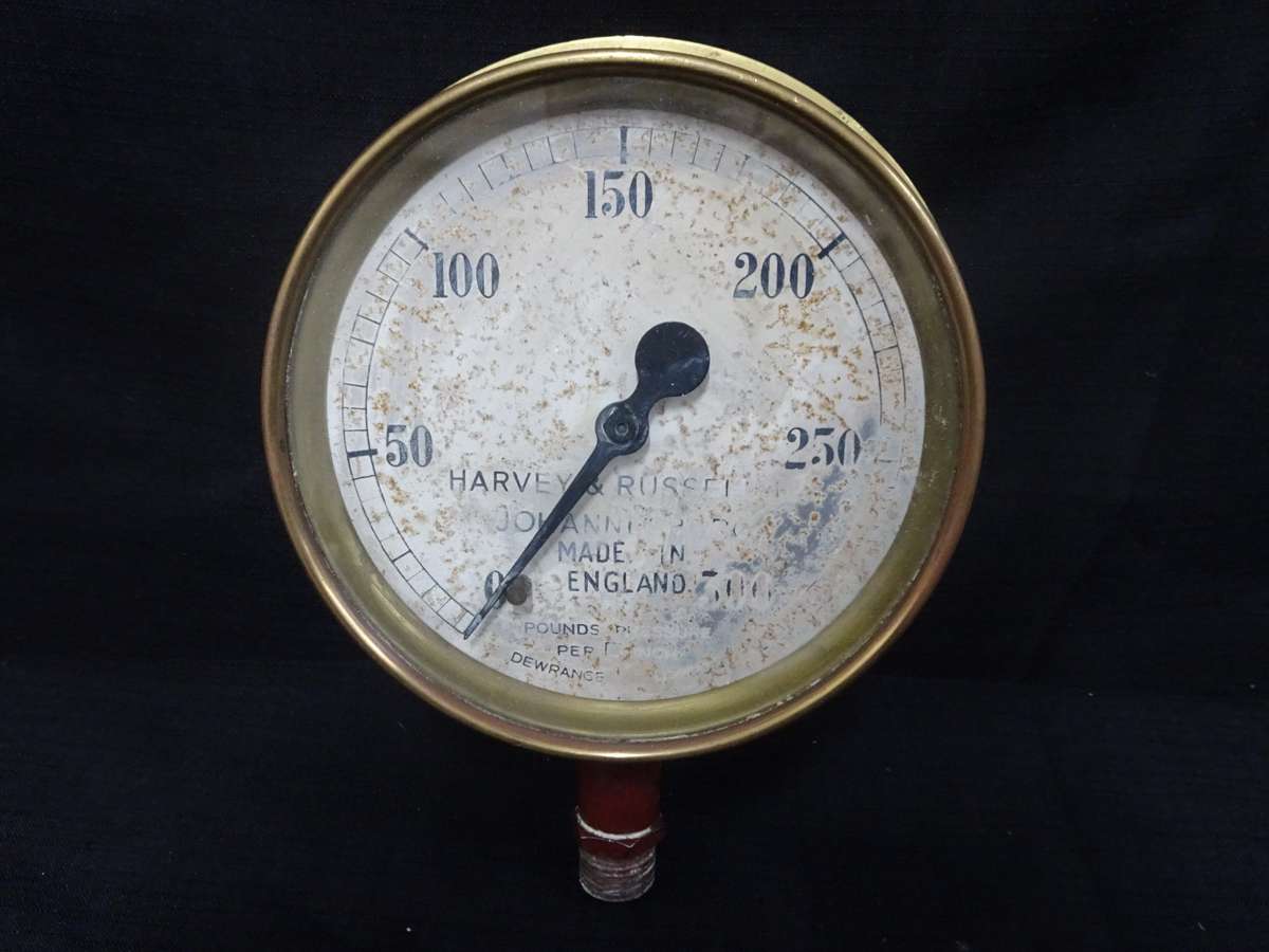 Antique Harvey & Russell Brass Pressure Gauge - Made In England - No 939 143 - Good Condition