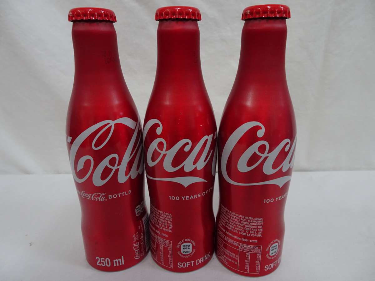 Collection Of 8x Coco Cola Glass Bottles +One Coca-Cola FIFA World Cup Russia 2018 Soccer Metal Ball