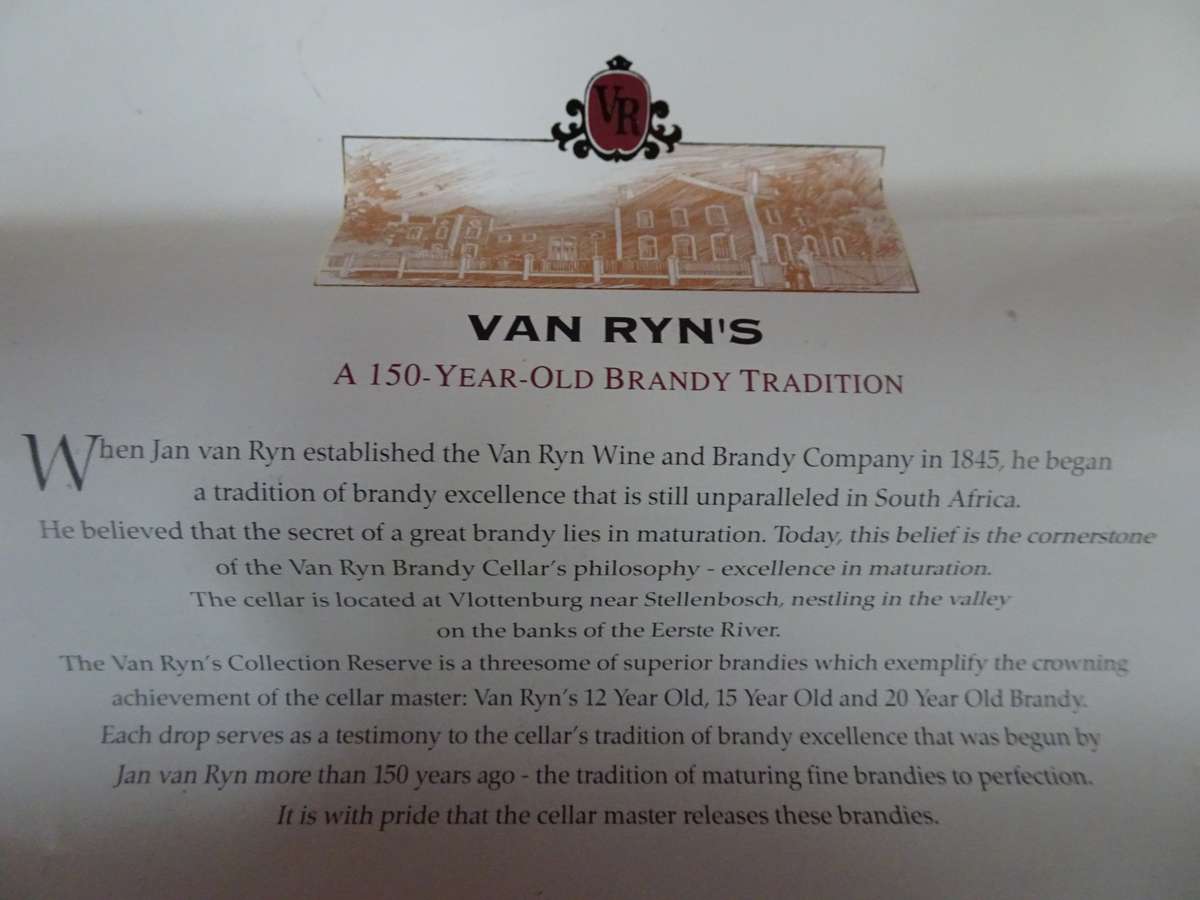Rare Boxed Set Of Van Ryn's 12, 15 And 20 Year Old "Collection Reserve" Single Pot-Stilled Brandy