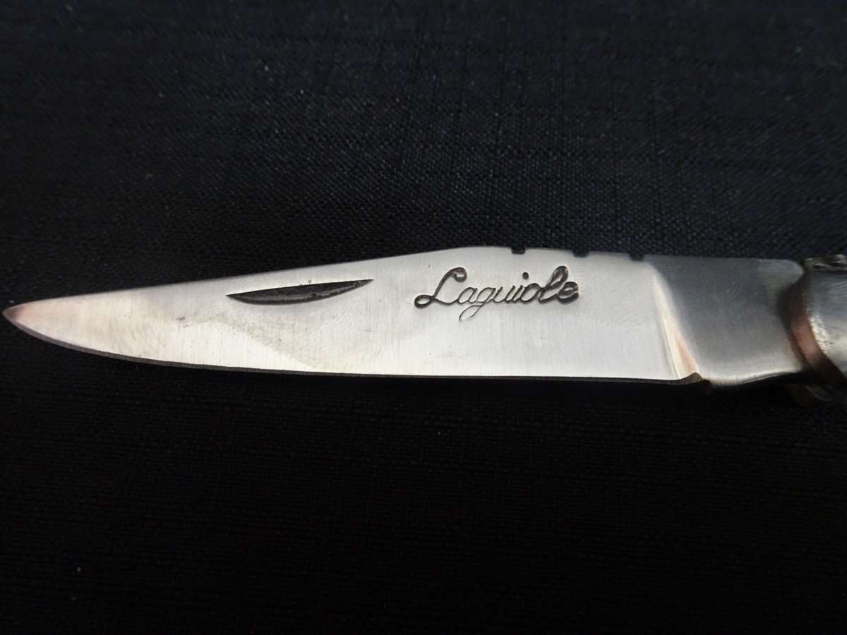 Vintage Laguiole Folding Pocket Knife With Wooden White And Black Stained Handle