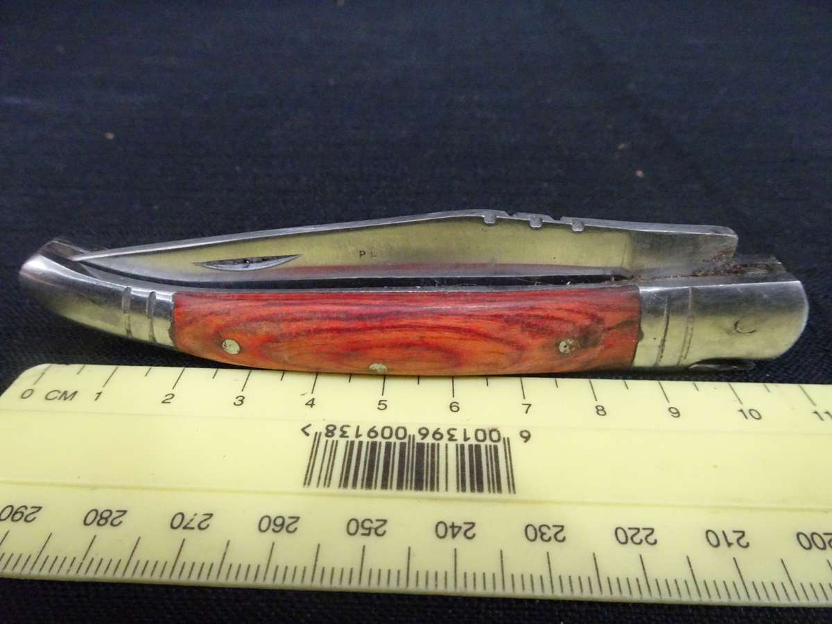 Vintage Pocket Folding Knife With Orange Wooden Handle