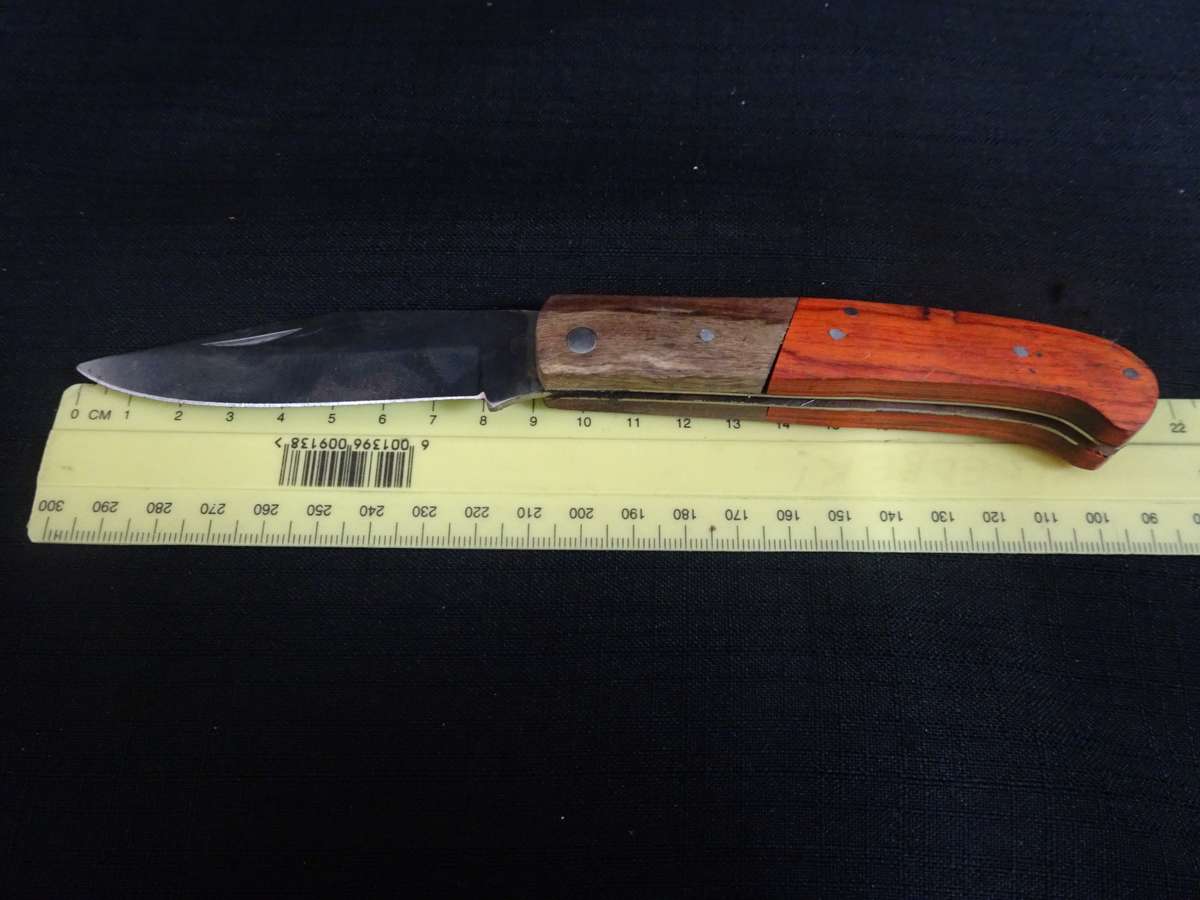 Vintage Folding Pocket Knife With Wooden Orange Stained Handle
