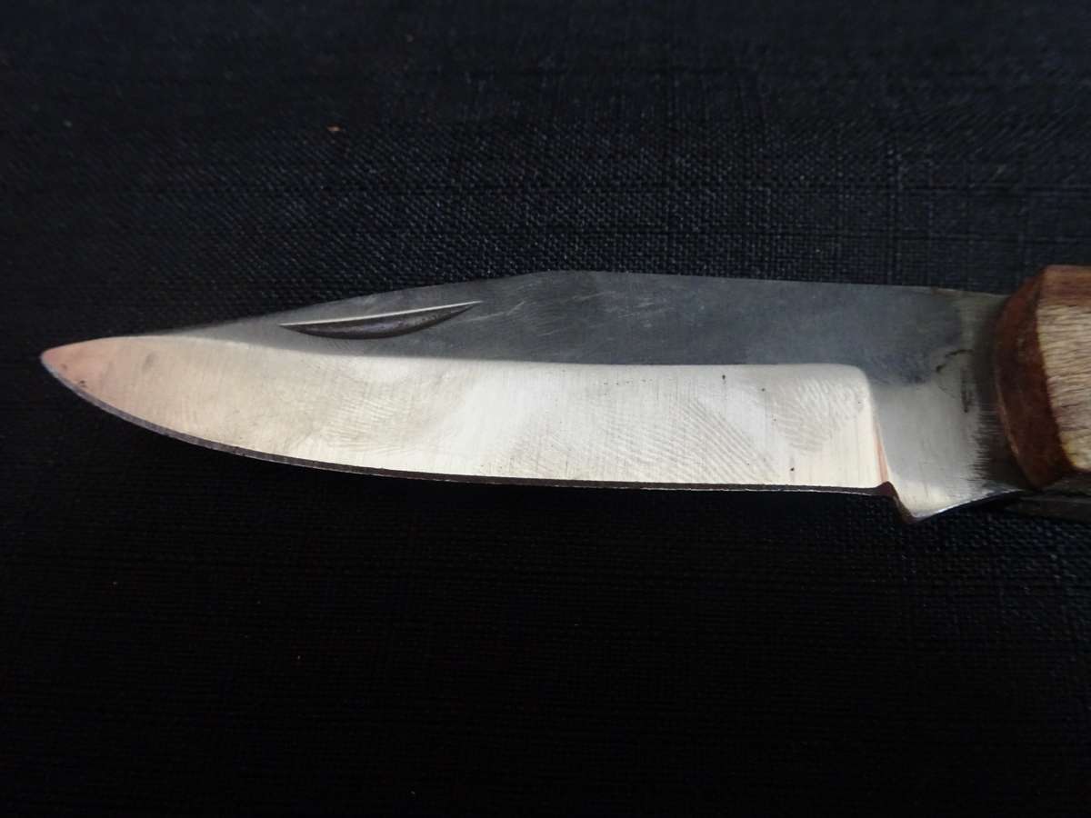 Vintage Folding Pocket Knife With Wooden Orange Stained Handle