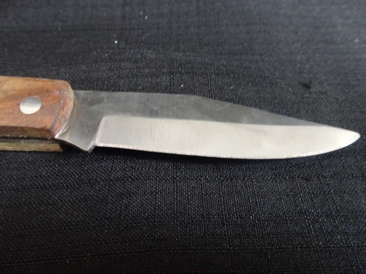 Vintage Folding Pocket Knife With Wooden Orange Stained Handle