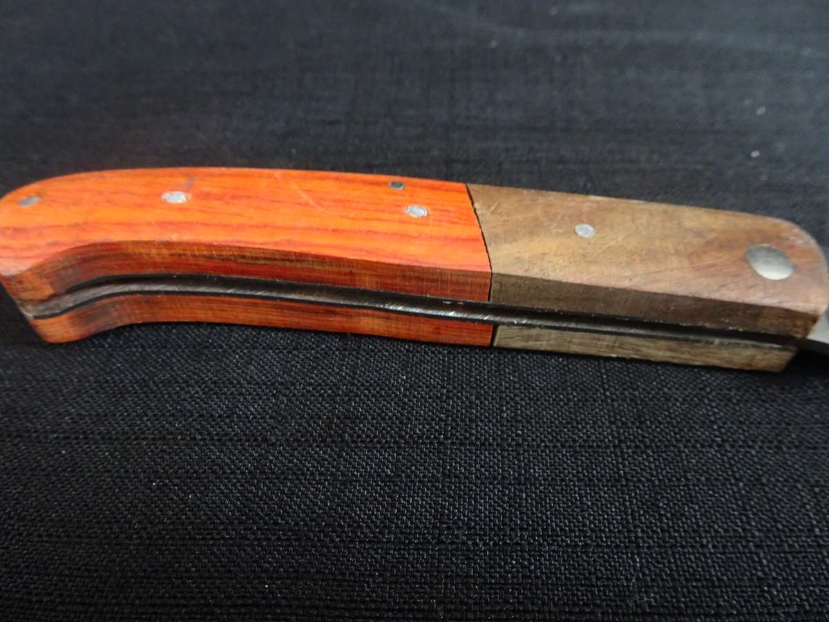 Vintage Folding Pocket Knife With Wooden Orange Stained Handle